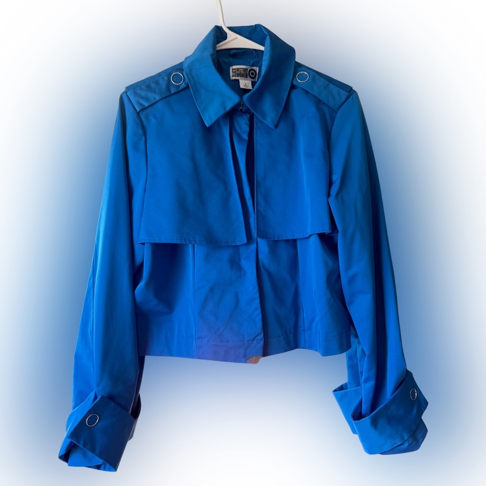 Blue Women's Jacket crop colbalt modern sleek bolero coat outerwear Royal NEW
